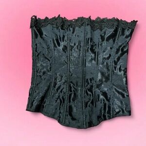 🌹Vintage Empire Intimates Black Satin Lace-Trim Corset Bustier